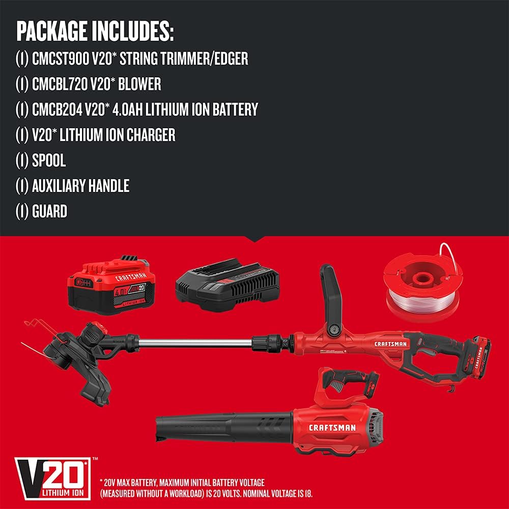 CRAFTSMAN V20 String Trimmer and Leaf Blower Combo Kit, Cordless (CMCK297M1)