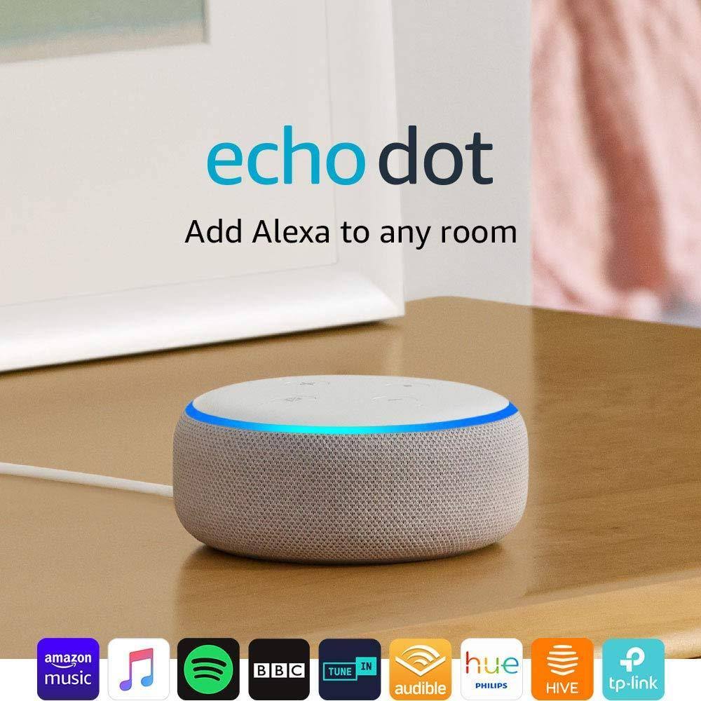 Echo Dot (3rd Gen) - Smart Speaker with Alexa - Sandstone Fabric UK Plug