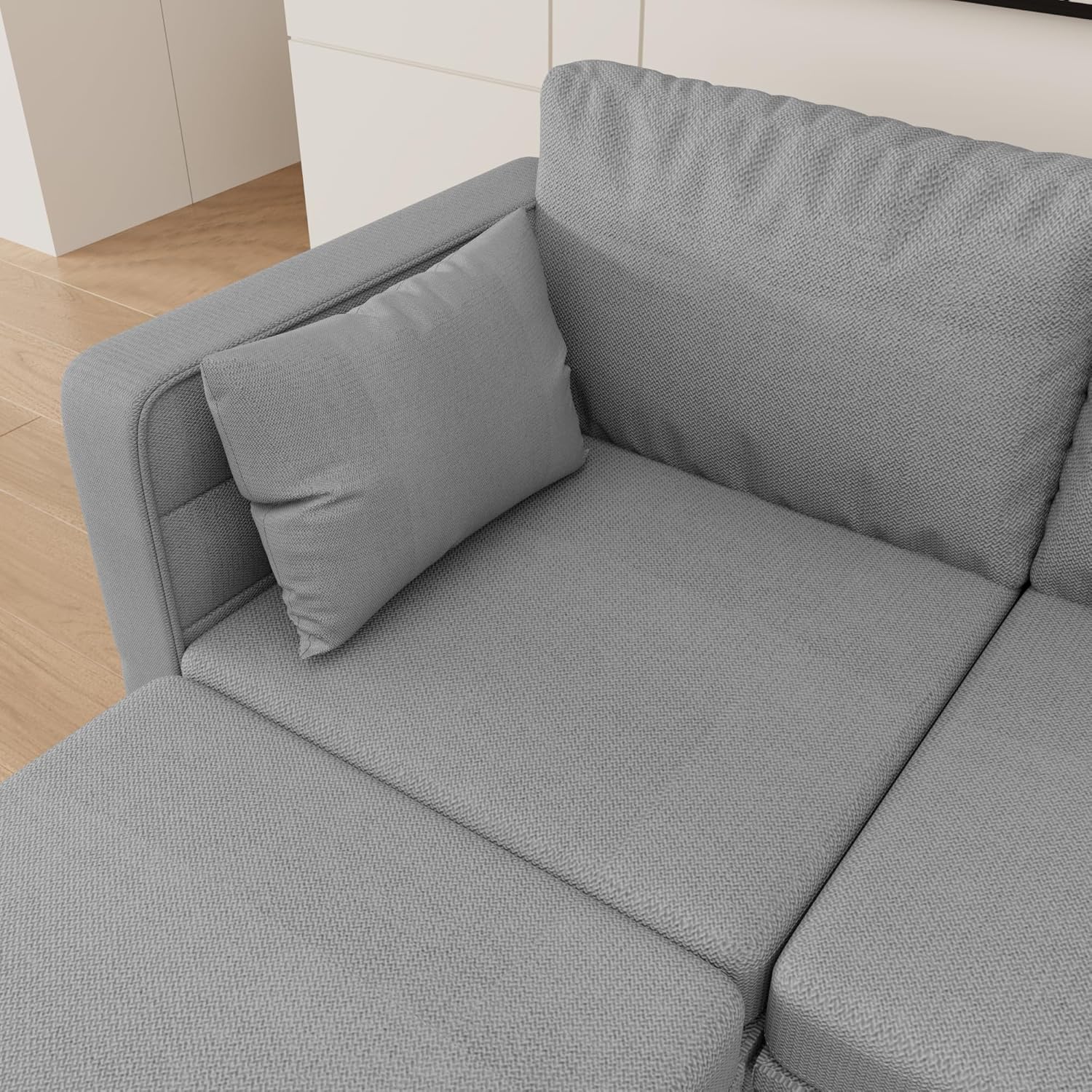 UBGO Living Room Furniture Set,U-Shape, 110" Extra Wide Reversible Chaise,Modular Sofa with Storage, Cozy Linen 6-seat Convertible Sectional Couch (Gray)
