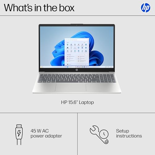 HP 15.6 inch Laptop, HD Touchscreen Display, AMD Ryzen 5 7520U, 8 GB RAM, 512 GB SSD, AMD Radeon Graphics, Windows 11 Home, Natural Silver, 15-fc0499nr
