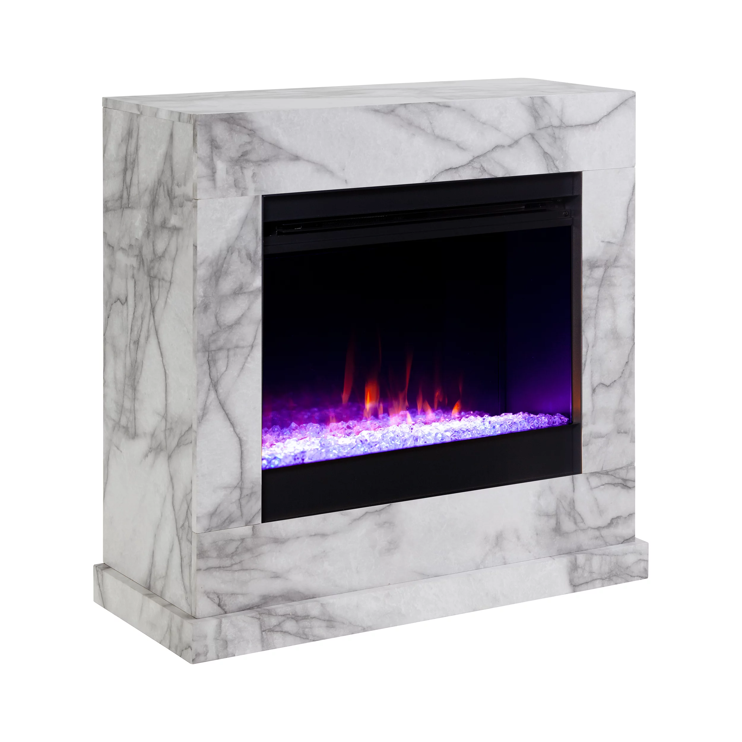 SEI Furniture Claredale Freestanding Color Changing Electric Fireplace in White with Faux Marble