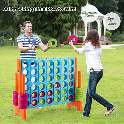 COSTWAY Jumbo 4-to-Score Giant Game Set, 4 in A Row for Kids and Adults, 3.5FT Tall Indoor & Outdoor Game Set with 42 Jumbo Rings & Quick-Release Slider, Perfect for Holiday Party & Family Game