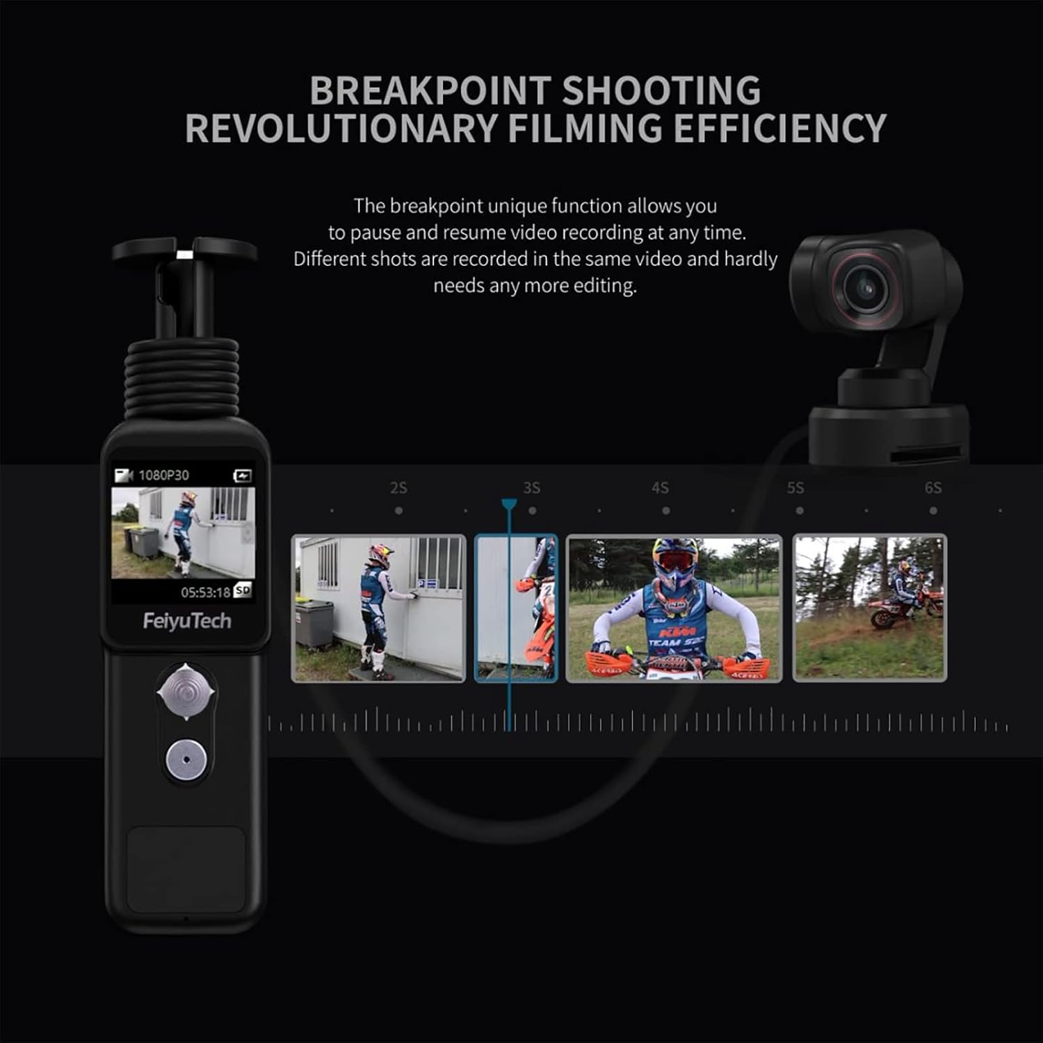 FeiyuTech Pocket 2 Action Camera 3-Axis Gimbal Stabilized 4K Video Handheld Gimbal Integrated Camera, 130° View, Magnetic Body, 4xZoom, 512G Card Slot, Beauty Effect, with Mic for YouTube TikTok Vlog Pack of 2