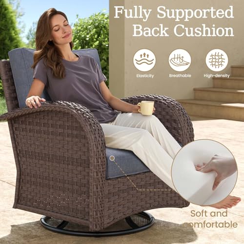 5 Pieces Wicker Patio Furniture Set, Luxury Outdoor Conversation Set with High Back Swivel Rocker Chairs