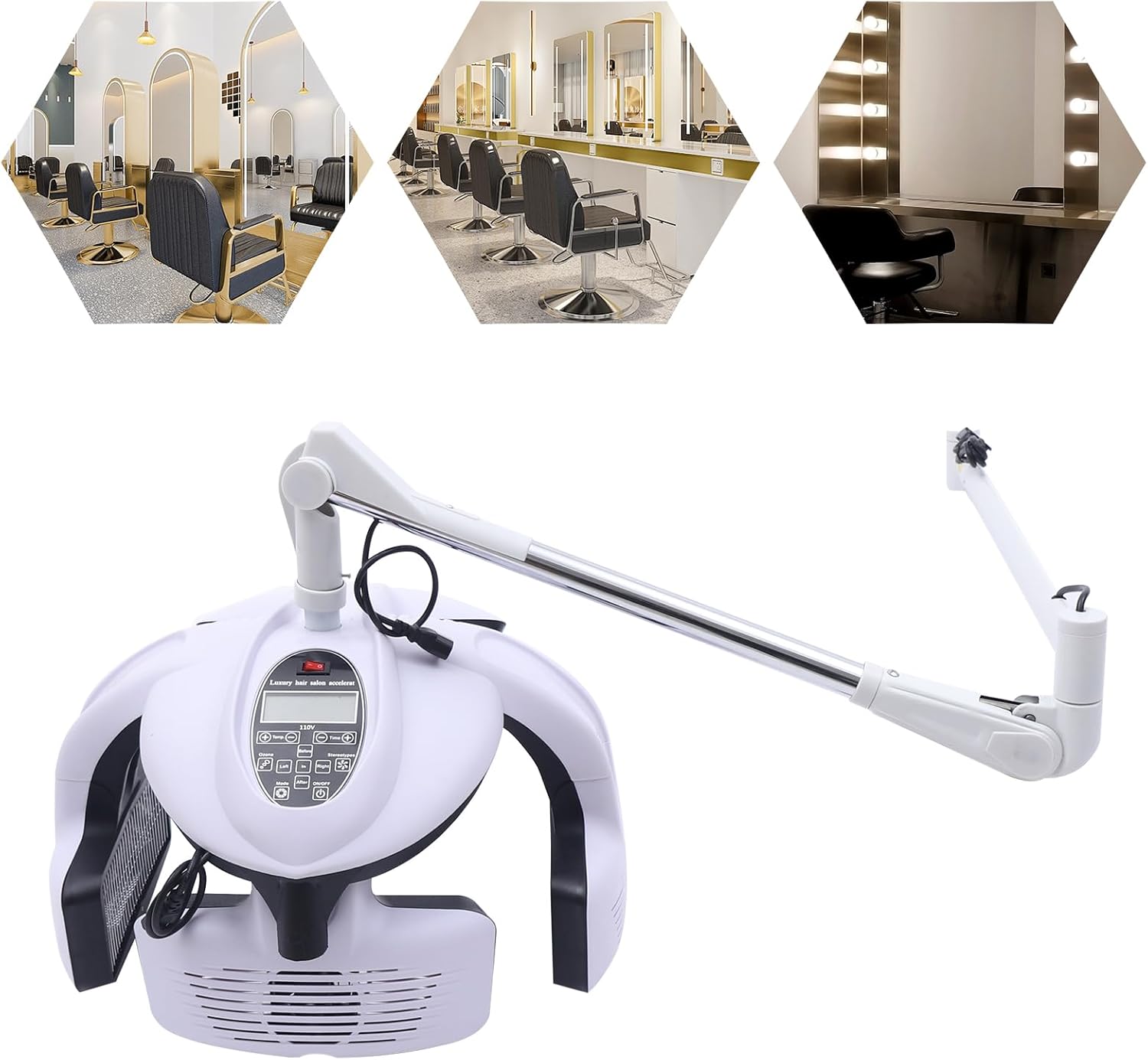 1250W Wall Mounted Hair Dryer, Professional Hair Dryer Heater w/LCD Display Adjustable Swing Arm, Hair Hood Dryer Beauty Salon Equipment for Hair Salon