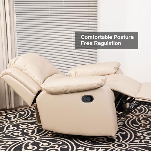 Leather Swivel Recliner Chair - Glider Recliner Chair Manual Reclining Sofa with Adjustable Footrest Modern Lounge Chair with Swivel & Glider Chair Single Recliner Chair for Living Room Office (Beige)