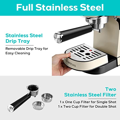 CASABREWS Espresso Machine 20 Bar, Professional Espresso Maker with Milk Frother Steam Wand, Compact Coffee Machine with 34oz Removable Water Tank for Cappuccino, Latte, Gift for Dad or Mom