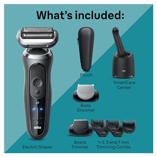 Braun Electric Razor for Men, Waterproof Foil Shaver, Series 7 7075cc, Wet & Dry Shave, With Beard Trimmer, Rechargeable, Clean & Charge SmartCare Center and Travel Case Included, Black"