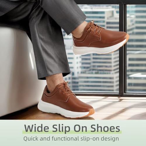 OrthoComfoot Mens Orthopedic Leather Dress Shoes, Comfortable Arch Support Walking Shoes for Plantar Fasciitis, Orthotic Non-Slip Casual Thick Sole Sneakers for Foot and Heel Pain