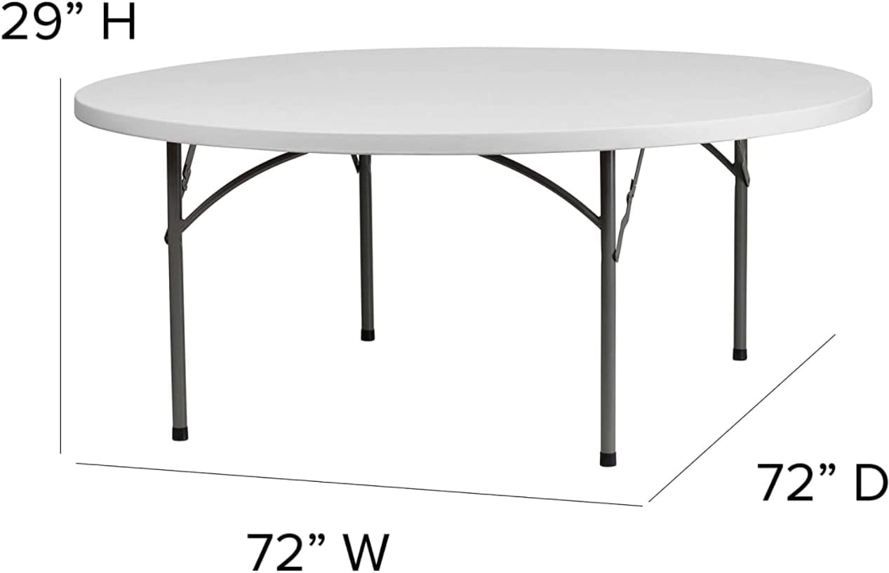 10 Pack! 72 Inch. Round Heavy-Duty Granite White Plastic Folding Table, Party Round Fold Up Table Folding Bistro Table Hi Top Folding Table White Folding Table Wedding Folding Table Tables for Events