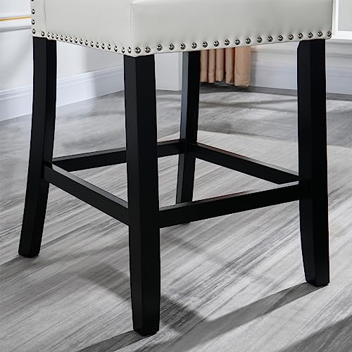 Glass Counter Height Bar Table Stools Set of 2, 42" Round Tempered Glasstop Counter Height Table Stools Set 26"H Barstools Chairs with Upholstered Back for Bar Kitchen Restaurant, Ivory White