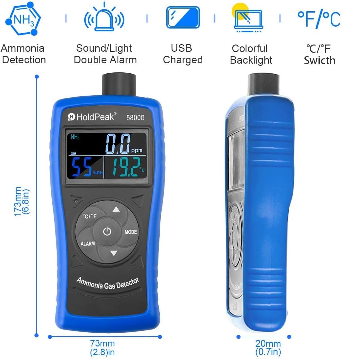 Ammonia Gas Detector Tester Monitor,Particle Detector Professional Meter for Industry, Home, Factory, Air Purifier Quality, Decoration, Environment