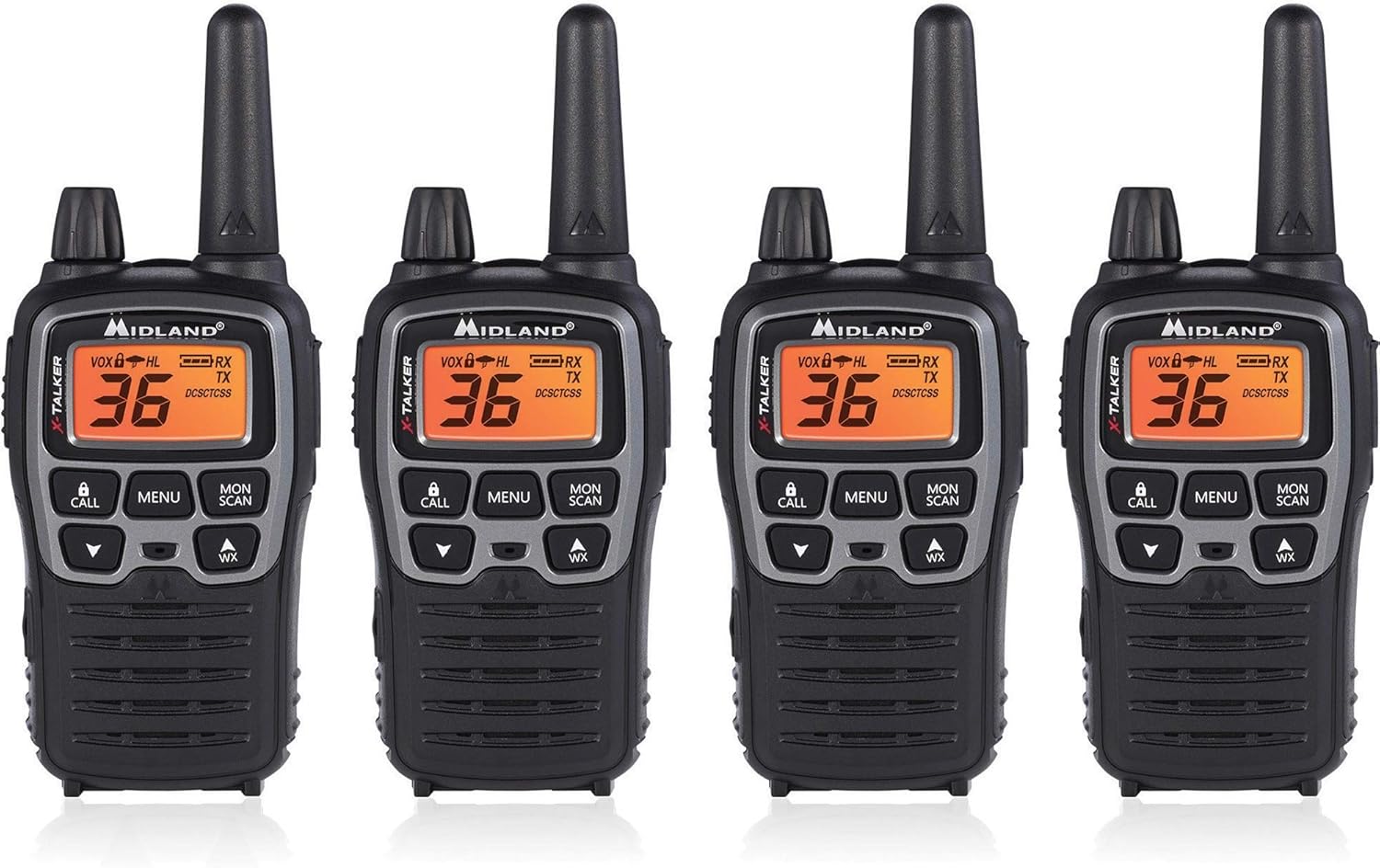 Midland - X-TALKER T77VP5, 36 Channel FRS Two-Way Radio - Up to 38 Mile Range Walkie Talkie, 121 Privacy Codes, and NOAA Weather Scan + Alert (Includes a Carrying Case and Headsets) (Black/Silver) Pack of 2