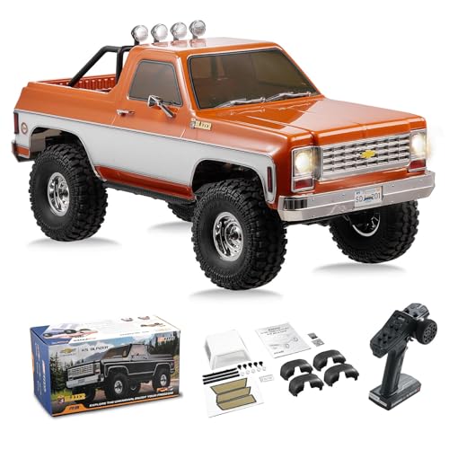 FMS 1/10 RC Crawler FCX10 Chevy K5 Blazer RS RC Car Officially Licensed Car Model RC Pickup Truck Hobby RC Offroad Rock Truck DIG/4WD/FWD 11CH 2.4GHz Remote Control Car for Adults Included (Orange)