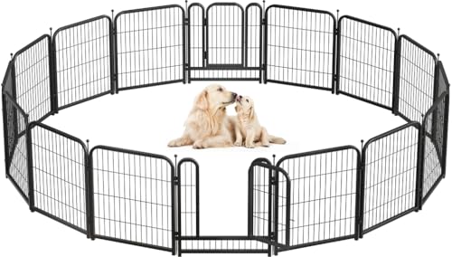Metal Dog Playpen, 40 Inch Height 16 Panels, Large Dog Fence for Large/Medium/Small Dogs Indoor & Outdoor Bliss, Perfect Dog Pen for Camping, Yard, and RV | Black-Silver