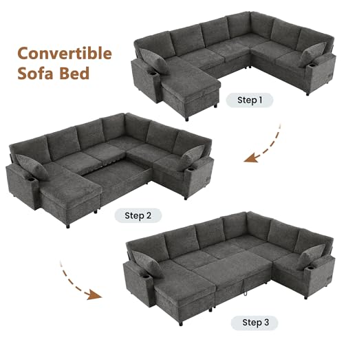 Oversized U-Shaped Sectional Sofa Couch Plush Corduroy Upholstered Modular Deep Seat Sofa&Couch Sectional W/Right Facing Chaise Lounge and 7 Toss Pillows for Home Apartment Living Room Furniture Sets