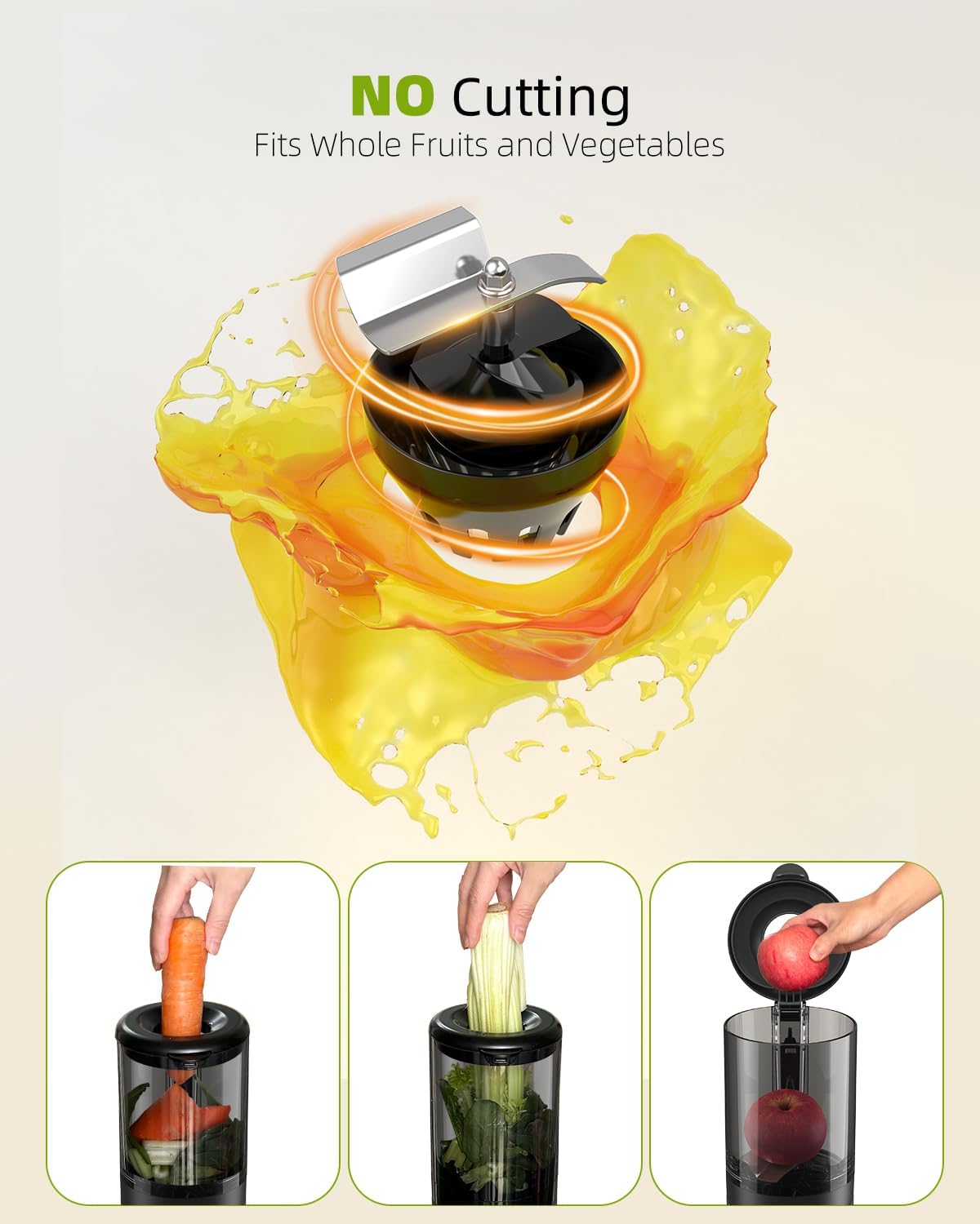 Juicer Machines, TUUMIIST Cold Press Juicer with 4.25'' Large Feed Chute Fit Whole Vegetable And Fruit, Masticating Juicer Easy To Clean, BPA Free(Silvery)