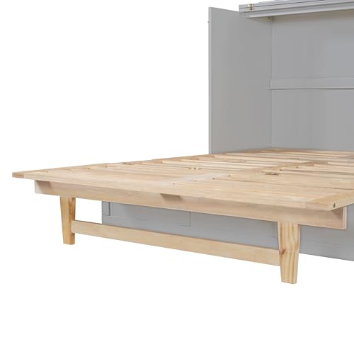 Queen Size Murphy Bed, Murphy Cabinet Bed with Large Drawer, Can Be Foldable, Space Saving, Wooden Low Bedframe for Bedroom, Apartment (White, Queen)