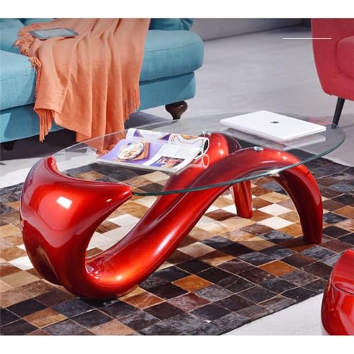 Oval Coffee Tables for Living Oval Glass Coffee Table Clear Glass Top Abstract Coffee Table Modern Stylish Center Table Easy to Clean Creative Mermaid Living Room Table Antique Coffee Table (Orange)