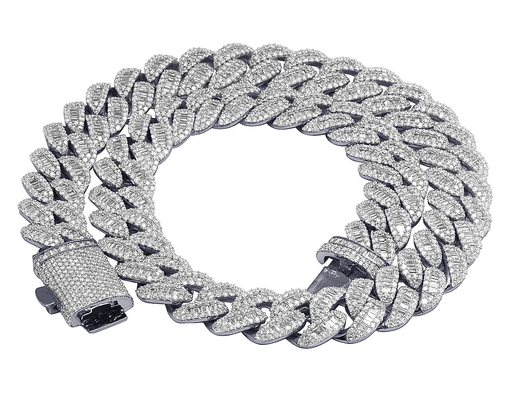 10K White Gold Real Diamond 18MM Baguette Miami Cuban Necklace 64 3/4 CT 18"-24"