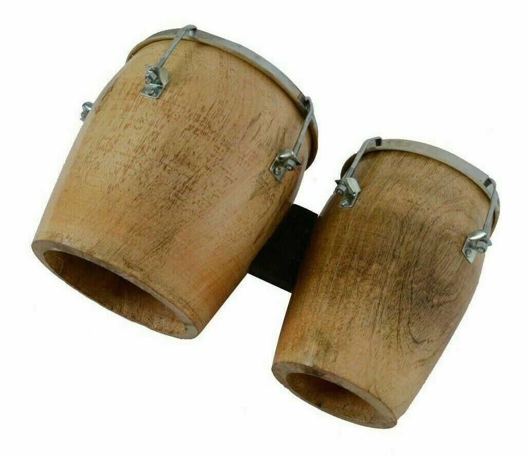 Folk Musical Instrument Two Piece Bango Drum Set Natural Wood Bongo Drum Se
