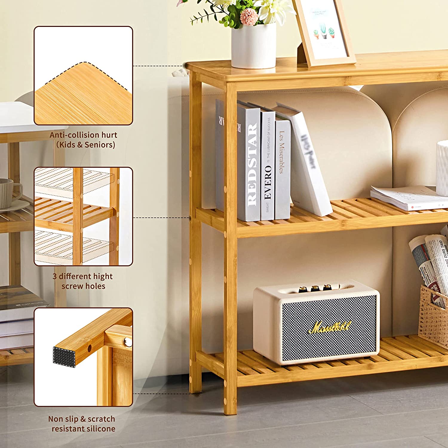 Console Tables for Entryway,3 Tier Entryway Table with Shoe Storage,Bamboo Narrow Console Table for Living Room, Bedroom,Foyer,Hallway Table