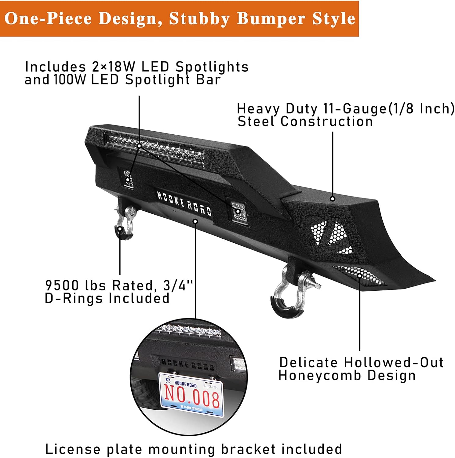 Hooke Road Tacoma Rear Bumper w/Sensor Holes + Stubby Front Bumper for Toyota Tacoma 3rd Gen 2016 2017 2018 2019 2020 2021 2022
