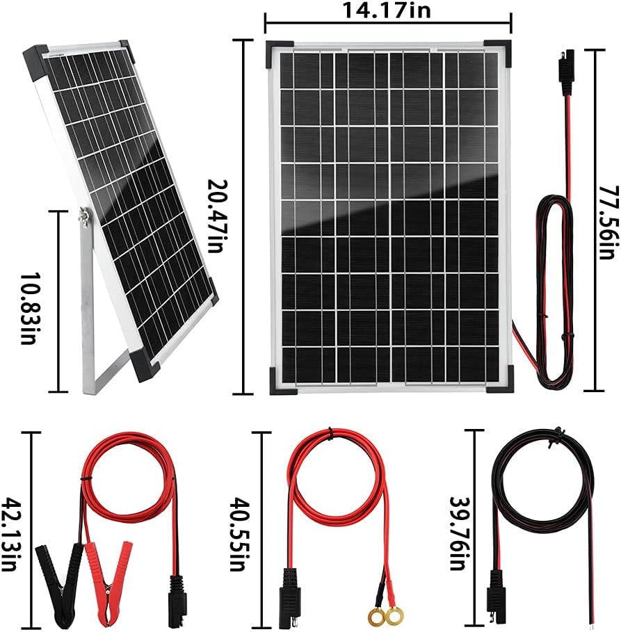 SUNSUL 30 Watt 12V Solar Panel Kit Battery Maintainer Trickle Charger, with Waterproof 5A 12V/24V PWM Solar Charge Controller and Adjustable Solar Panels Mount Rack Bracket (30 Watt with Accessories)