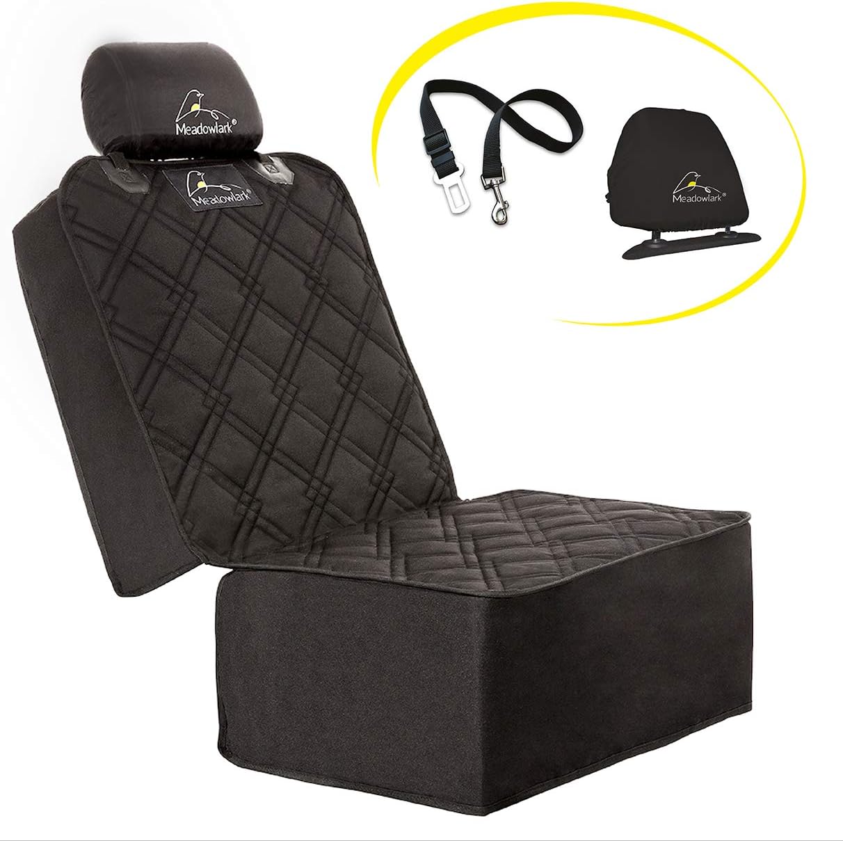 Meadowlark Dog Car Seat Cover for Front Seat, Water Repellent Dog Seat Covers for Cars, Dog Accessories, Durable Nonslip Washable Dog Car Seat Protector for Pet Fur w/ Free Seat Belt + Headrest Cover