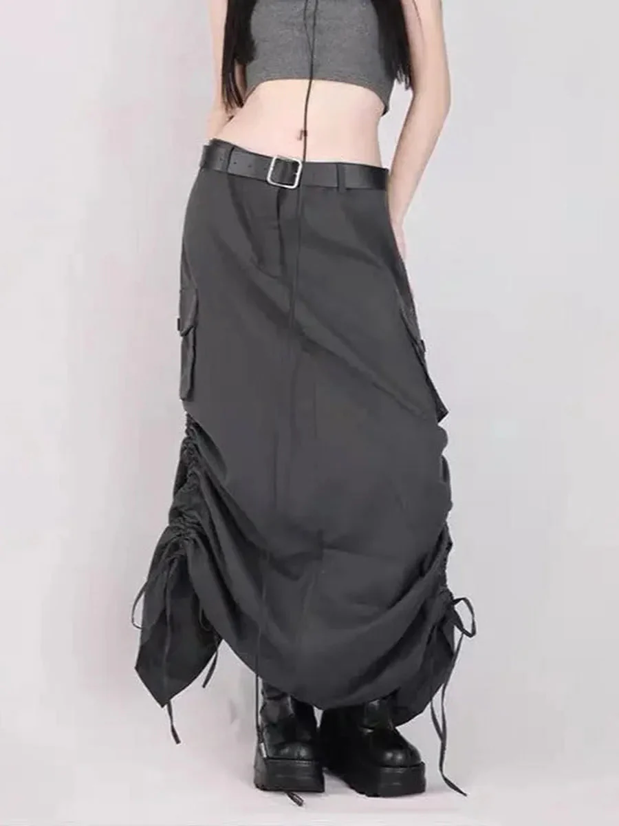 'Retrograde' Grunge Ruffled Split Midi Dress
