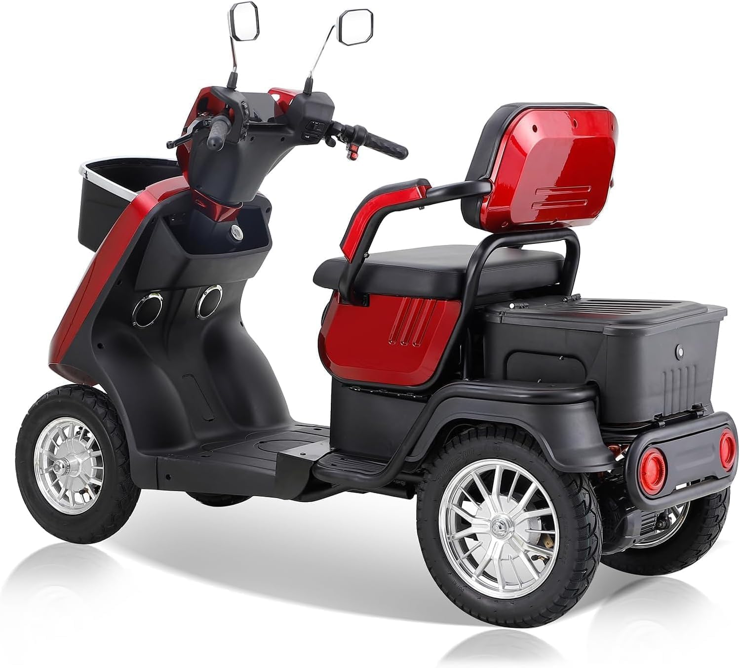 3 Speed Control 1000W 2 Seater Mobility Scooters with Bluetooth Speaker & 500lbs Weight Capacity, 36-Mile Range, Mobility Scooters at 15 MPH for Adults & Seniors, Red