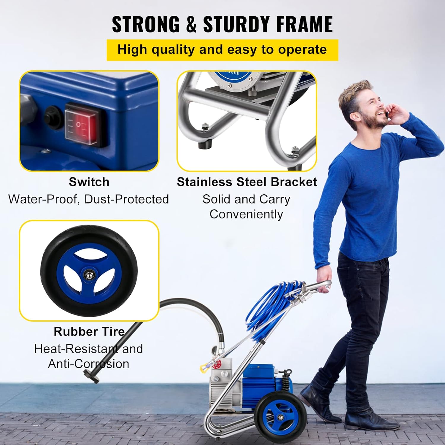 VEVOR Airless Paint Sprayer, 1500W High Efficiency Cart Airless Paint Sprayer, 1GPM 50FT Hose Paint Sprayer w/ 621 Tip & 6in Extension Bar, Ideal for Home Interior Exterior
