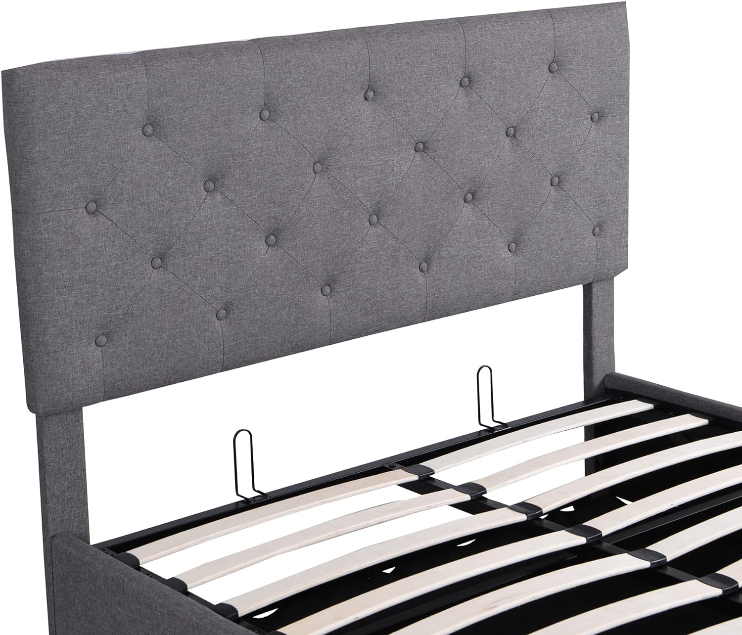 Full Size Upholstered Platform Bed With Storage Underneath, Full Bed Frame With Gas Lift Up Storage, Lift Storage Bed, Grey