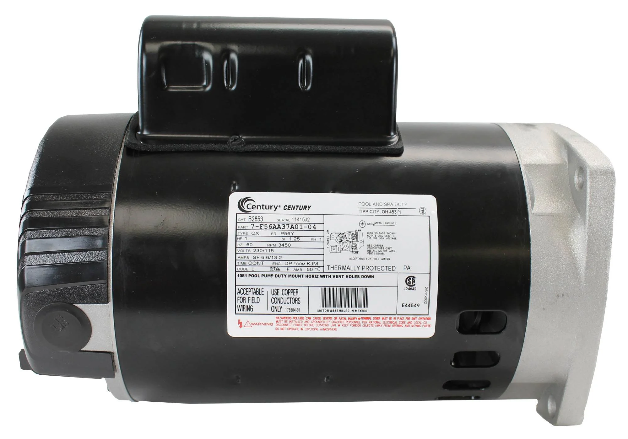 A.O. Smith Century B2853 1HP 115/230V Square Flange Up-Rate Pool Motor PHK2RA6E