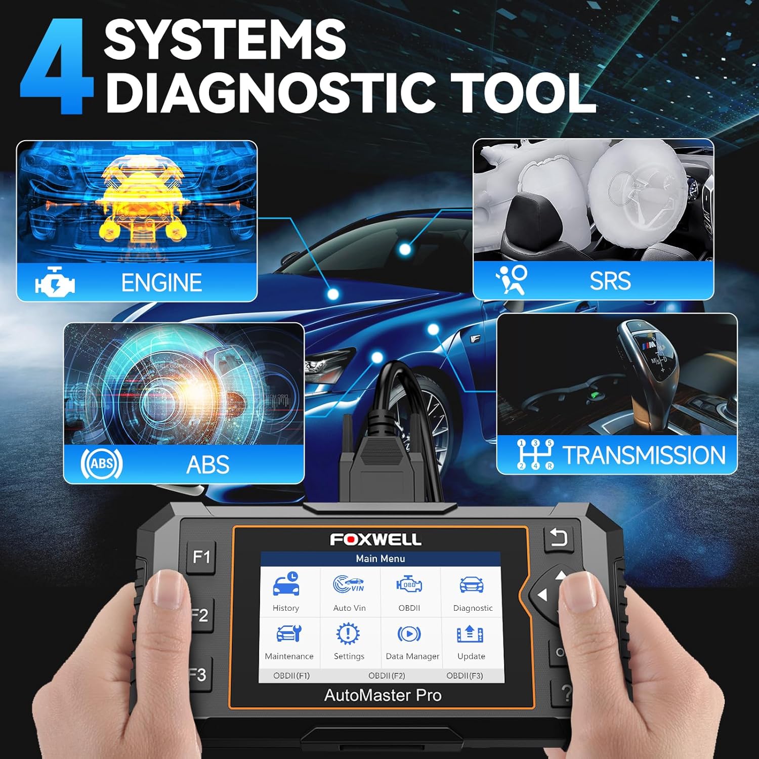 2024 Newest FOXWELL NT614 Elite OBD2 Scanner with 5 Resets ABS Bleeding/SAS Calibration/Oil/EPB/Throttle, Upgrade of NT604 Code Reader Scan Tools, ABS SRS Engine Transmission Battery Test Car Scanner