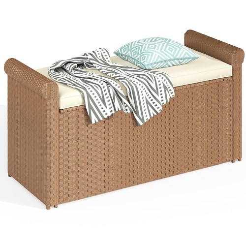 YITAHOME 230 Gal Outdoor Storage Box, XXL All-Weather Wicker Deck Box for Patio Furniture, Cushions, Pool Accessories and Garden Tools - Black