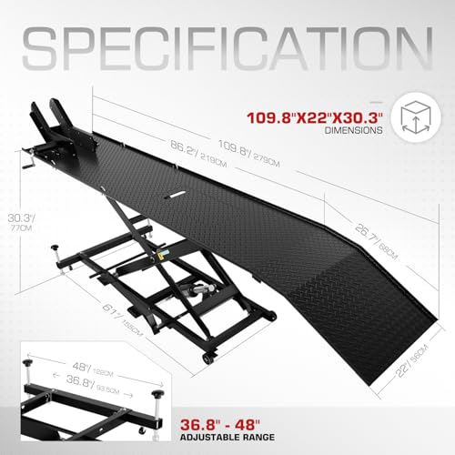 DNA MOTORING Motorcycle Lift Table 1000lbs Capacity Motorcycle Support Stand L 86.2in x W 22in Motorcycle Lift Jack Lifting Range 7.2-30.3in Black TOOLS-00780