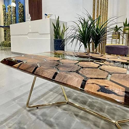 Customized Large Epoxy Table, Resin Dining Table Hezagon Wood Table for 2, 4, 6, 8 River epoxy Table, Epoxy Coffee Table, Living Room Table, Home decor (without Stand, 108 x 36 Inches)