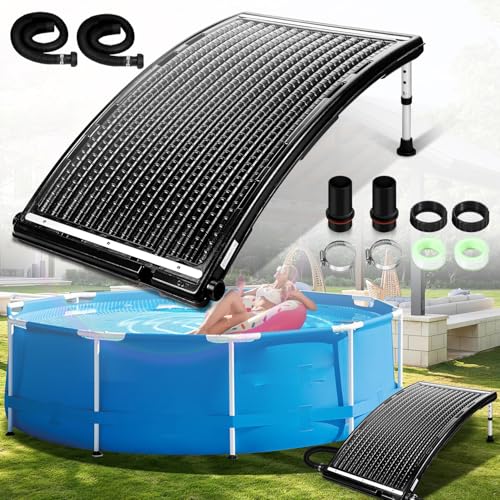 2025 Upgraded Solar Pool Heater with Adjustable Support Feet, Pool Heater for Above Ground Pool, Inground Pool Warmer, with 2 Adapters, 2 Hoses & Clamps, 2 Plumber Tapes, Thicken