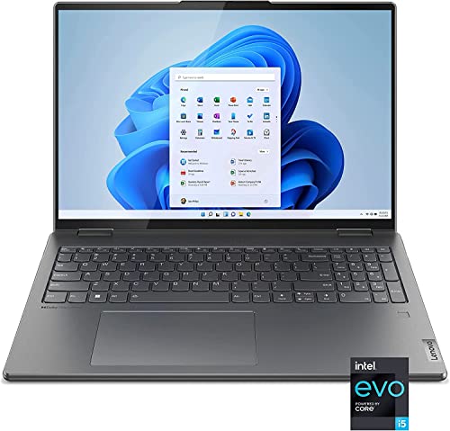 Lenovo Yoga 7i 16 inch 2.5K Touchscreen (2560 x 1600) 2-in-1 convertible Laptop computer, Intel Evo Platform, Core i5-1240P, 8GB Memory, 512GB SSD, Backlit Keyboard, Storm Grey