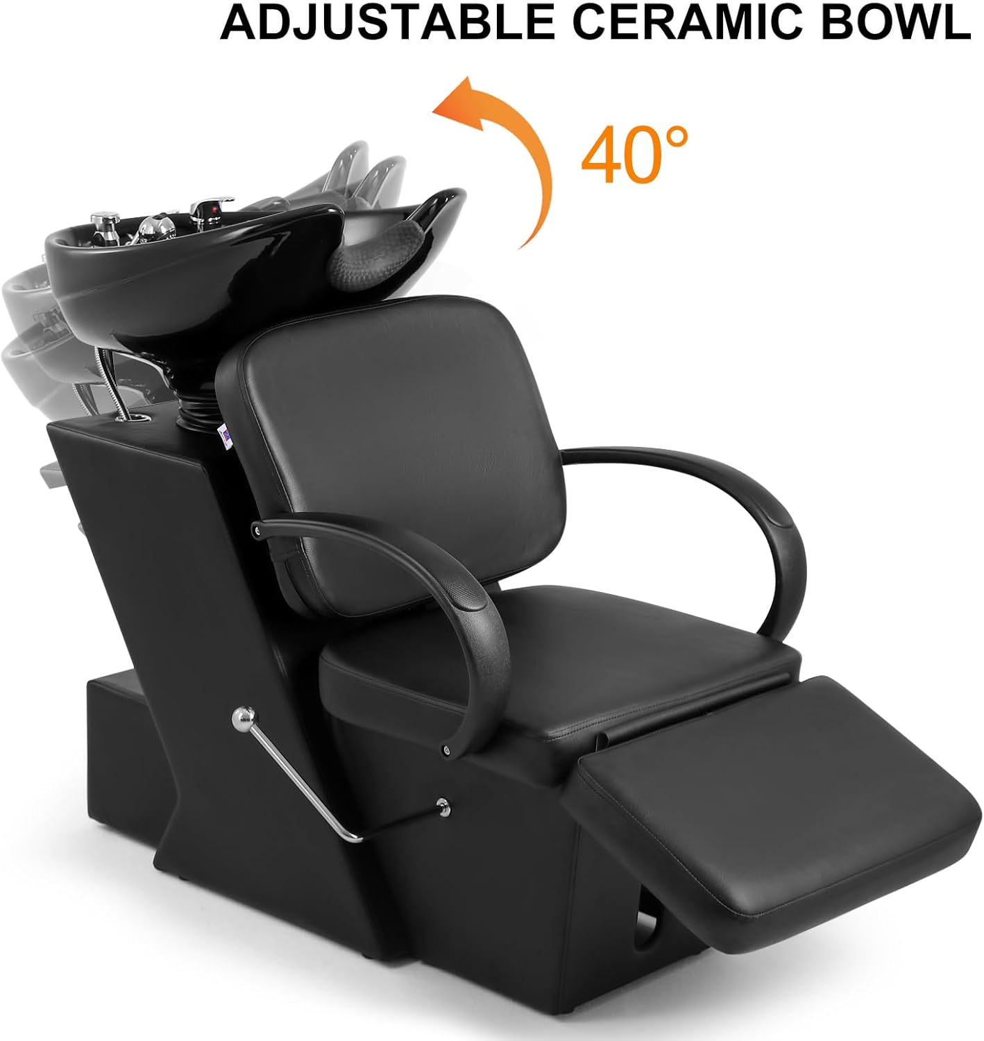 Artist hand Shampoo Bowl, 47’’ Ceramic Bowl Shampoo Chair Adjustable Backwash Sink Salon Wash Unit Shampoo Station W/Adjustable Footrest Salon Equipment for Spa Beauty Tattoo