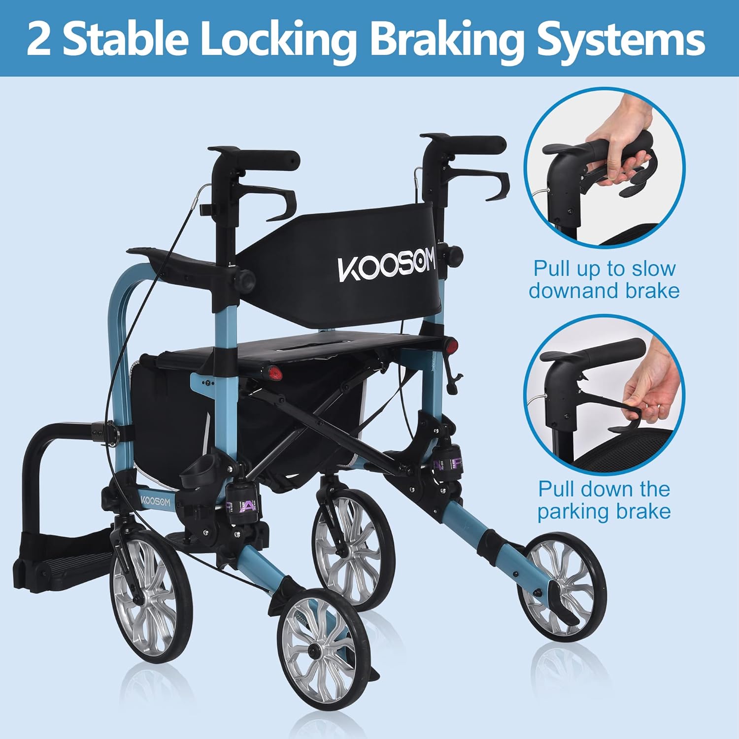 2 in 1 Rollator Transport Walker Chair with 10 inch Wheels - Medical 4 Wheel Chair Combo with Seatwith Footrest
