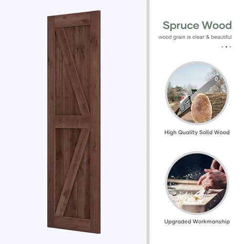 36x84 inch Sliding Barn Wood Door Slab with 6.6ft Hardware Kit and Handle, Coffee, K Shape, Simple DIY Assembly