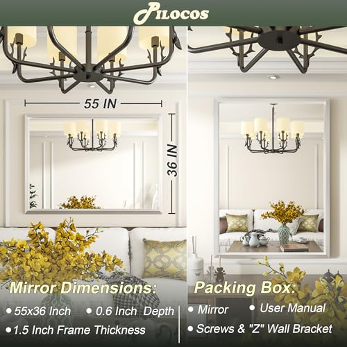 Black Bathroom Mirror for Wall, 60" x 36" Large Framed Rectangle Mirror with Beveled Stereoscopic Aluminum Alloy Frame, Wall Mirror for Hotel Double Vanity, Barber Shop (Horizontal/Vertical)