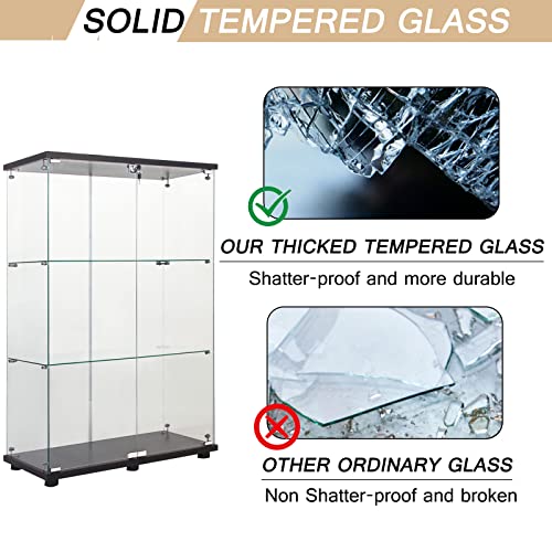 Glass Display Cabinet, 3 Shelves Glass Curio Cabinet Display Case, Floor Standing Glass Bookshelf Corner Cabinet for Living Room Bedroom Home Officee, 49.3" H x 16.7" W x 14.3" D, White