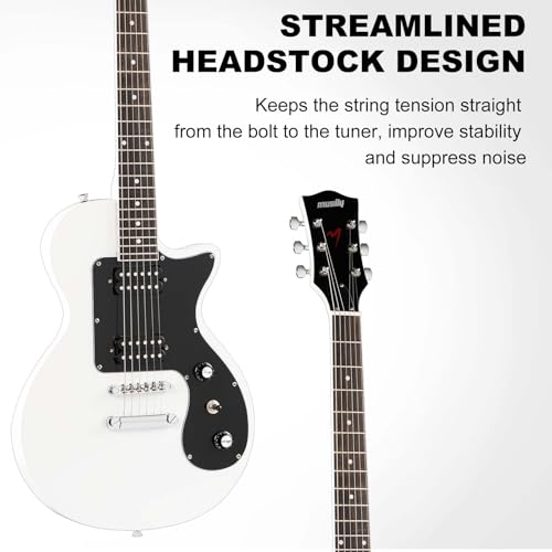 MLP-1 39 Inch Electric Guitar Kit, Beginner LP Full Size Solid Body Electric Guitar With HH Pickups, Gig Bag, Amplifier, Strap, Cable, Picks, String (White)