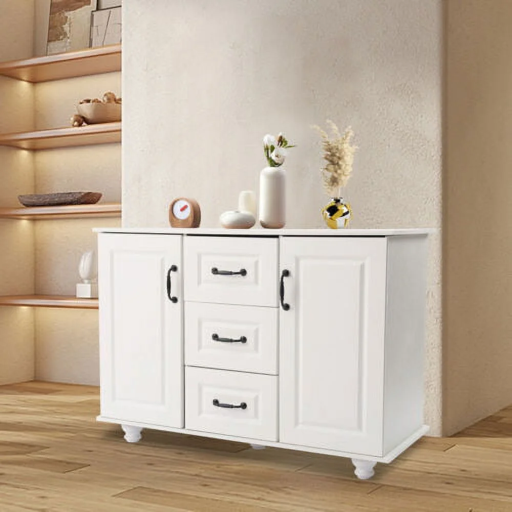 White Kitchen Storage Cabinet Wooden 3 Drawers 2 Door Cupboard Free Standing
