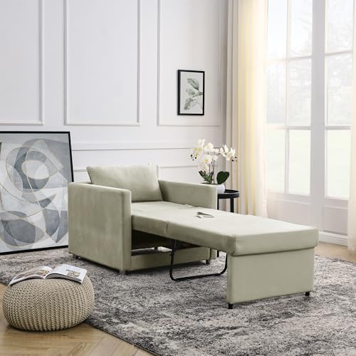 Recliner Chair, Convertible Sleeper Chair, Sofa Bed Chair 2-in-1, Convertible Chair for Living Room, Bedroom, Office, Ottoman Bed for Small Space with One Pillow (Beige)