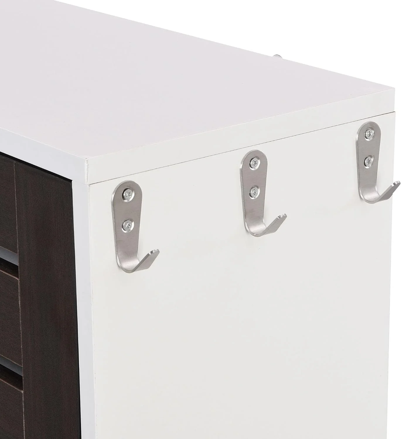 Minimalist Slim Shoe Cabinet with Hanging Hooks, Slits Design Panels Entryway Organizer with 3 Flip Drawers, Free Standing Shoe Rack with Adjustable Panel for Hallway