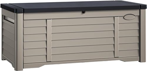 DWVO Large Deck Box 120 Gallon Waterproof Outdoor Storage Box, Extra Large Outdoor Storage Bin, Resin Louvered Patio Storage for Outdoor Pillows, Garden Tools & Pool Supplies, Lockable, Dark Brown